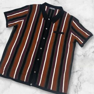 Paul Jones Striped Button Up Short Sleeve Bowling Shirt Mens Size XXL Knit